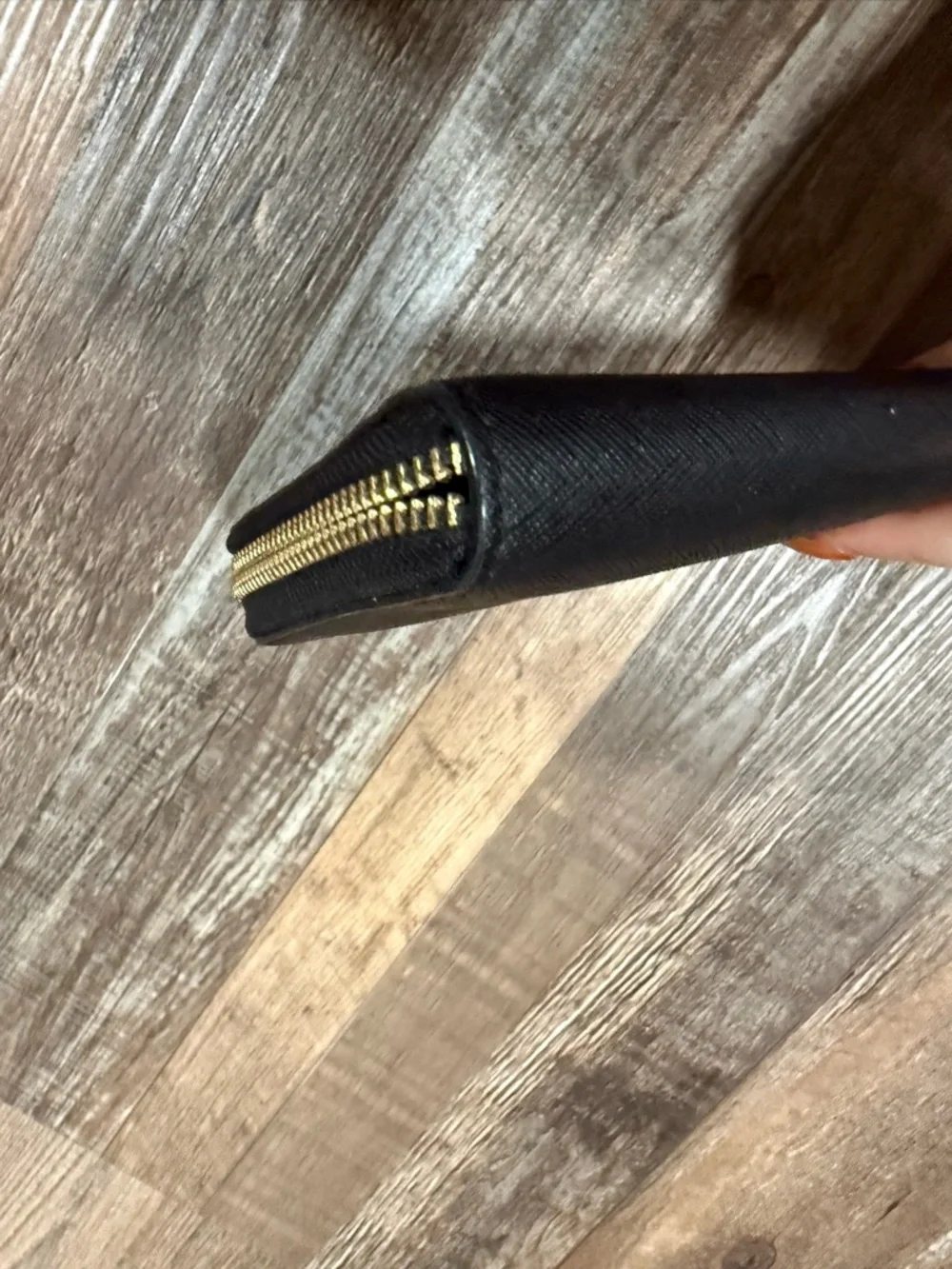 Tory Burch Black Wallet with Gold Zip Detail